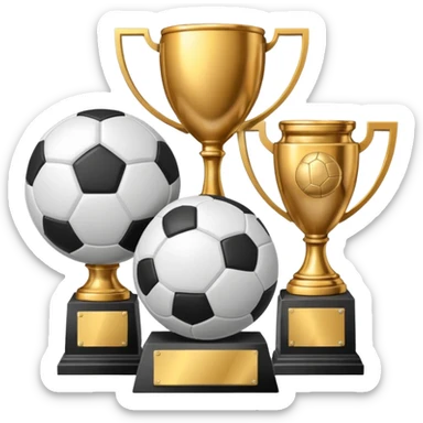 a basketball, soccer ball, volleyball, and a football all mixed with one trophy for a store logo sticker