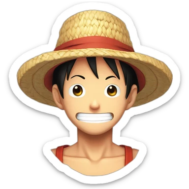 Luffy with his straw hat and his scar at the bottom of the right eye smiling with closed eyes in the Eiichirō Oda’s style sticker