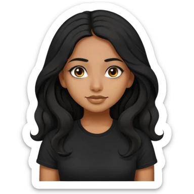 a pretty tan indian bratz girl. eyeliner on, wearing a black tshirt. wavy long BLACK coloured hair sticker