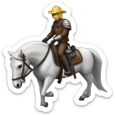 A man riding a horse wearing a las anvil helmet sticker