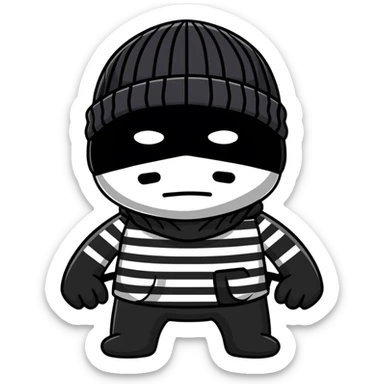 character with black and white striped shirt, black beanie, black mask over eyes sticker