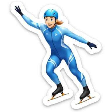 An icon showing a speed skater in a dynamic pose racing on a professional ice track, dressed in an aerodynamic suit. The scene includes a stadium with cheering crowds, icy reflections, and a snowy mountain backdrop. Transparent background captures the speed and intensity of the sport. sticker