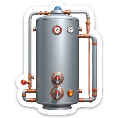 3D Pixar-style water heater unit with copper pipes and control knob, emitting a warm glow, realistic textures but friendly tone, front-facing, isolated on white

 sticker