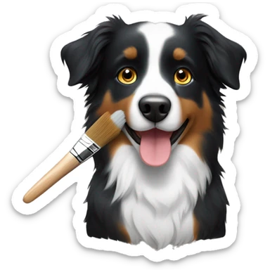 Small black australian shepherd dog with paintbrush  sticker