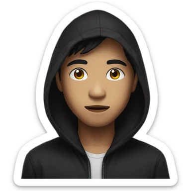 Makes a young filipino man of 19 with a dark look and moderately stretched eyes. Who wears a skull hood over his face. He also wears a black hooded vest. sticker