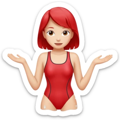 Woman Red onepiece, Background Indoor pool sticker