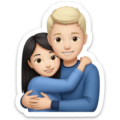 Asian girl hugging white boy sticker