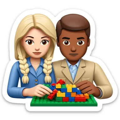 Man and woman building Lego set sticker