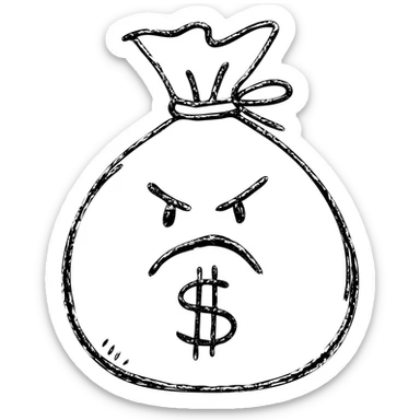 hand drawn outlined angry bag of money icon sticker