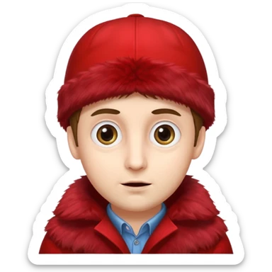 Мужчина с большими глазами и красном шапке на красном фуре sticker