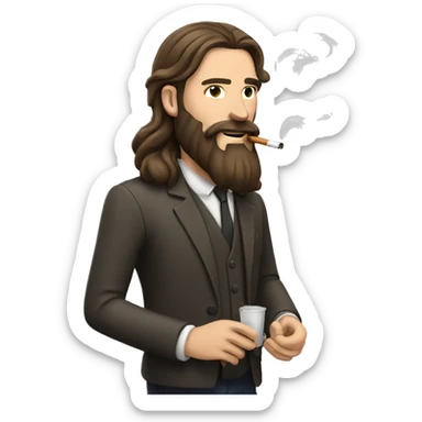 English man with long brunette hair and beard smoking cigarette sticker