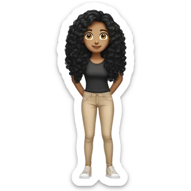 tan girl standing with long black curly hair  sticker