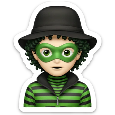 alien with robber mask curly hair and robber outfit hat sticker