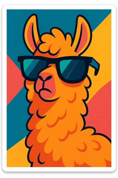cool llama, oversized sunglasses, sassy vibe, bright colors, vibrant toon style sticker