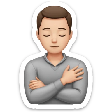 Man with arms crossed around neck, eyes closed ￼ sticker
