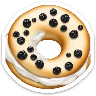 Give me an open bagel with cream cheese and caviar sticker
