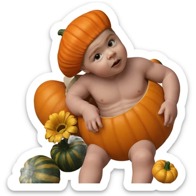 boy with pumpkin and flowers sticker