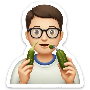 man with glasses eating a pickle sticker