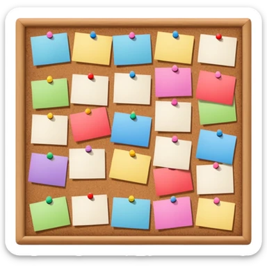 board with pinned photos and notes sticker