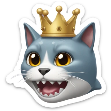 a cat wih shark teeth and a crown sticker