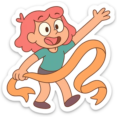 pastel orange ribbon, curled shape, calArts 2010s cartoon style sticker