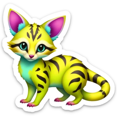 Exotic randomly colored colorful light cute lush neon-colored brightly colored Fakémon-Fionbri-Vernid-Genet-creature with markings (full body) sticker