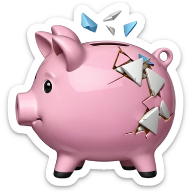 a piggy bank broken in half sticker