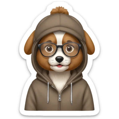 Dog wearing hoodie and cap and glasses ￼ sticker