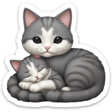 dark grey and white small cat with its eyes closed lying down leaning on its elbow with its paw curled under its head holding it up sticker