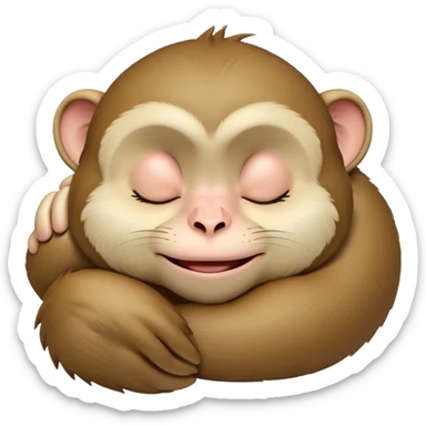 Meme-Worthy cute Sleeping Macaque Portrait Emoji, Head resting peacefully with a contented smile, showcasing soft, downy fur and eyes gently closed in serene slumber, Simplified yet comically adorable features, highly detailed, glowing with a soft, drowsy glow, high shine, relaxed and utterly lovable, stylized with an air of playful laziness, bright and heartwarming, soft glowing outline, capturing the essence of a sleeping macaque that feels destined to become the next viral icon of adorable rest! sticker