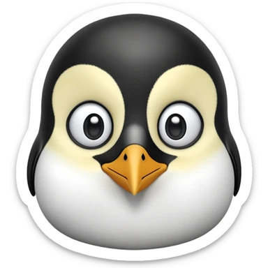 cinematic-cute-emperor-penguin-portrait-emoji,-head-tilted-playfully-and-inquisitively,-with-glossy,-pristine-plumage,-sparkling-eyes-filled-with-curiosity,-simplified-yet-irresistibly-adorable-features, black, large black eyes face, zoomed in sticker