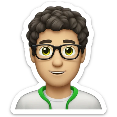 a guy with dark hair, green eyes and glasses. put his hand to his face and thought sticker