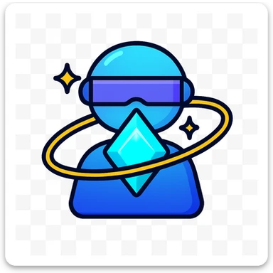 futuristic assistant logo icon, glowing crystal core, swirling tech orbits, metallic and glowing gradients, spark energy effect, dark background, ultra clean vector style, no text, centered, 1:1 aspect ratio sticker