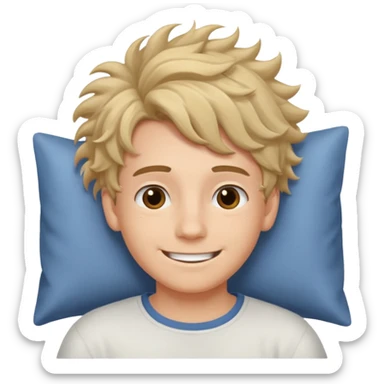 create emoji of a boywho is lying in the bed  in the morning and its time to wake up he should smile  sticker