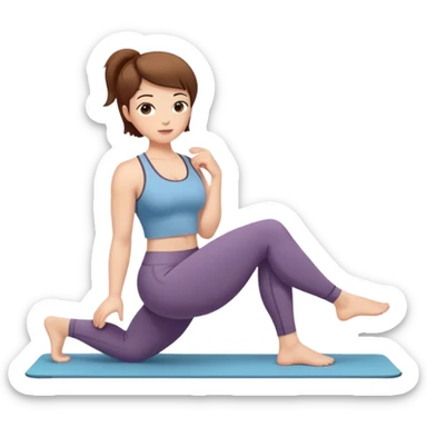 Pretty, sexy, mature, slightly curvy white Woman with short brown hair doing Pilates exercises  sticker