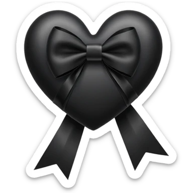 black heart with a black bow and trailing ribbons sticker