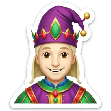 crazy colorful human jolly joker from poker, medieval, vintage, court jester sticker