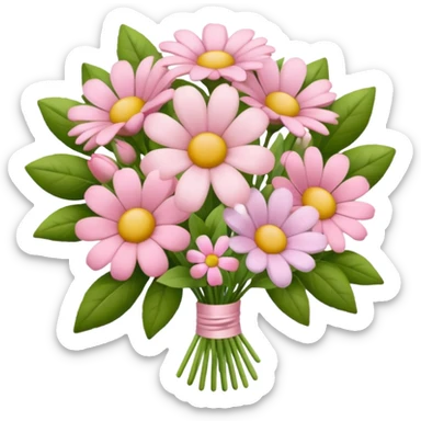 pastel pink bouquet of mixed flowers, iOS Apple emoji style sticker