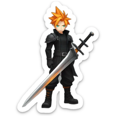 cloud strife with orange hair. Black clothes full body  sticker