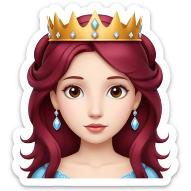 Beautiful long burgundy haired girl wearing a princess crown sticker