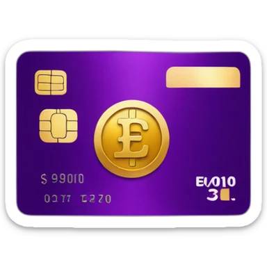 Dark Purple Credit card with huge golden euro sign sticker