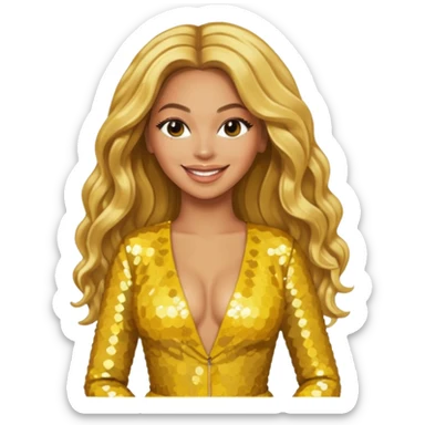 Beyonce from Destiny's Child with long golden blonde hair, yellow sequin outfit sticker