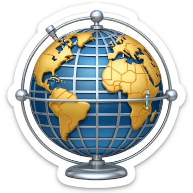 gear and globe, with circuit-style connected nodes, representing global system configuration and connectivity. sticker