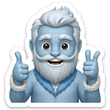 yeti, full body, ice grey blue, full beard, full fur, thumbs up, smiling, winking sticker