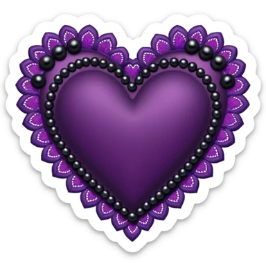 goth heart with purple lace and black pearls sticker