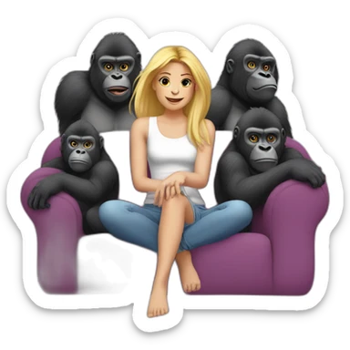 5 gorillas surrounding one blonde girl on a couch sticker