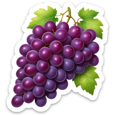 Cinematic glossy purple grapes, plump and dewy, gathered in a beautiful cluster, deep rich hues, ultra-detailed, fresh and juicy, soft glowing light. sticker