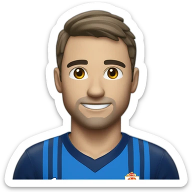 Futbolista español de 16 con camiseta azul marina y una franja azul clara en los hombros. Con el número 8 en la camiseta. que ponga PLAZA sticker