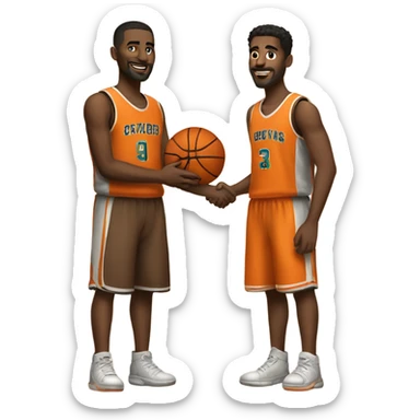 Two guys shaking hands with basketball clothes both with brown hai sticker