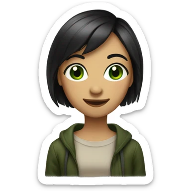 skinny italian girl with short black straight hair smiling with green eyes sticker